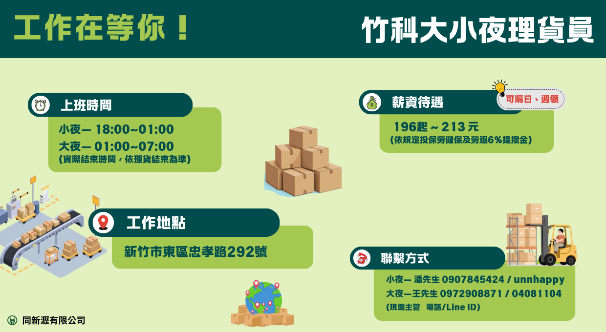 📦 誠徵｜新竹竹科園區理貨員